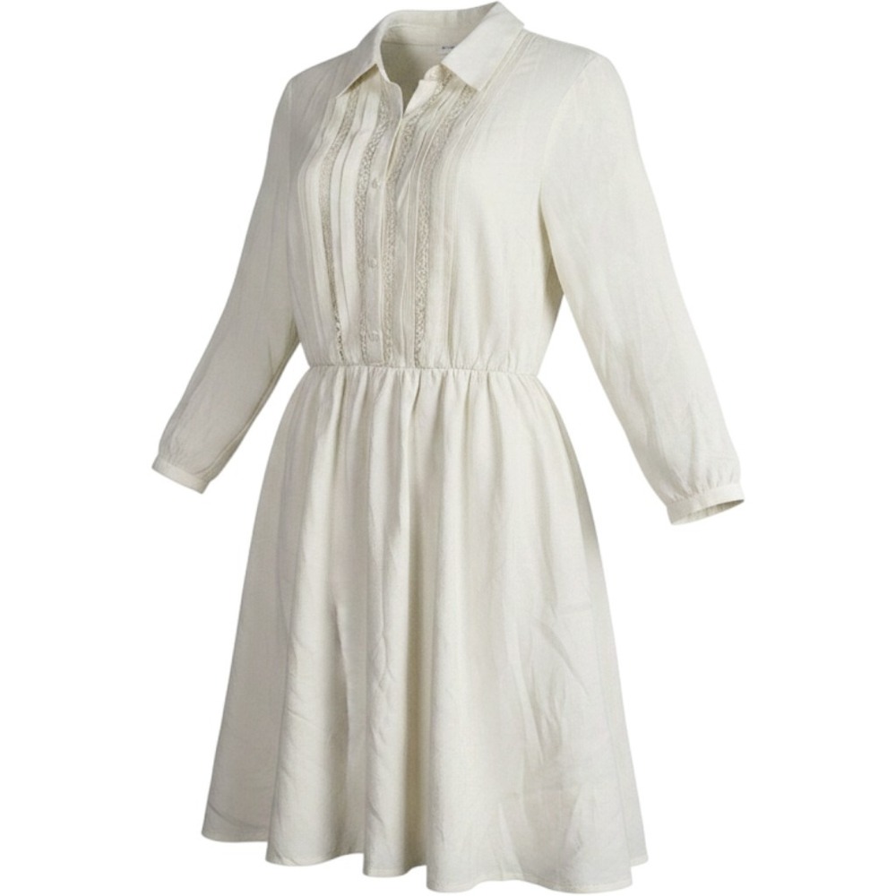 Forever 21 Midi Dress White Fit & Flare Long Sleeve Lace Detail Sz M Cottagecore